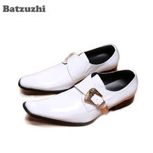 Batzuzhi sapatos masculinos de couro, sapatos social de couro genuíno para homens, sapatos de casamento brancos, grande us12 2024 - compre barato