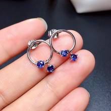 Sapphire stud earring Free shipping Jewelry Natural real sapphire 925 silver 2024 - buy cheap