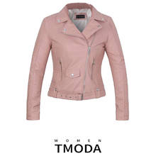 TMODA269 2021 New Autumn Witner Women Motorcycle Faux PU Leather Pink Jackets Lady Biker Outerwear Coat With Velvet inside 2024 - buy cheap