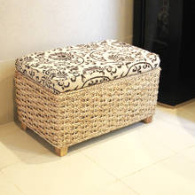 New Handmade Straw Solid Wood Shoe Changing Stool Ottoman Rattan Storage Stool  Can Sit Dual-use Foot Stool Sofa Stools 2024 - buy cheap
