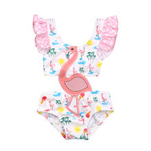 Cute Infant Baby Girls  Swimsuit Fashion Flamingo Print Hollow Bathing Suit Summer Kids Ruffles Suspender Tankini 2024 - buy cheap