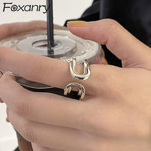 Foxanry Minimalist 925 Stamp Rings Trendy Vintage Hollow Geometric Symmetry Handmade Party Jewelry Gifts for Women 2024 - buy cheap