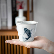 Taza de té de porcelana azul y blanca para oficina, té de cerámica de kung-fu maestro, creativa taza de agua hecha a mano con tapa, juego de tazas para té 2024 - compra barato