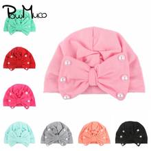 Powmuco 14 CM Handmade Pearls Bows Infant Caps Solid Color Bowknot Baby Girls Hats Warm Newborn Headwear Cute Kids Accessories 2024 - buy cheap