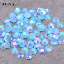 JUNAO-diamantes de imitación acrílicos redondos, aguamarina AB, 6mm, 7mm, 8mm, sin fijación térmica, accesorios para manualidades 2024 - compra barato
