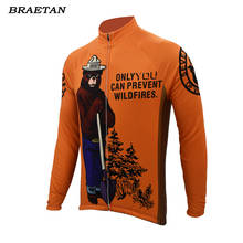 Men smokey bear cycling jersey winter fleece long sleeve jersey  road bike clothing bicycle clothes 2024 - buy cheap