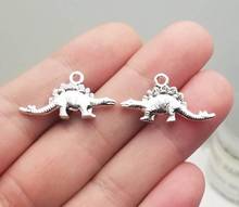 Colgantes de dinosaurio chapados en plata antigua, suministros de bricolaje, accesorios para joyería, 26x13mm, 20 unids/lote 2024 - compra barato