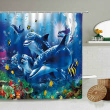 Cortina de ducha impermeable para niños, accesorios de baño con estampado de animales del océano, Delfín, ballena, Tortuga, pez, dibujos animados, pantalla colgante azul 2024 - compra barato