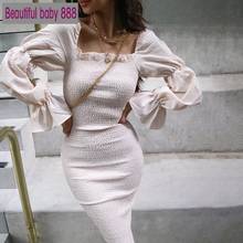 Meqeiss 2020 Autumn Long Sleeve Slash Neck Dresses Women Ruffles Elegant Bodycon Midi Dresses Lady Slim Pleated Casual Clothing 2024 - buy cheap