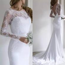 Elegant Mermaid Wedding Dresses Lace Long Sleeves Sexy Open Back Princess Bride Party Gowns illusion Custom Made Robe De Mariee 2024 - buy cheap