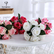 Lovegrace-buquê de flores para casamento, damas de honra, toque real, 7 cabeças, flor rosa de seda, suprimentos para decoração de festa em casa 2024 - compre barato