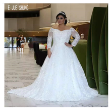 E JUE SHUNG белые свадебные платья больших размеров с v-образным вырезом, длинными рукавами, кружевной аппликацией, молнией сзади, Свадебные платья vestido de noiva 2024 - купить недорого