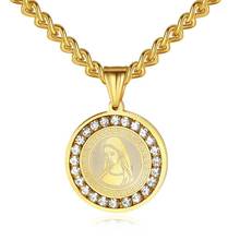 2021 Round Titanium Steel Necklace With Shine Zircon Virgin Mary Guadalupe Cathilic Pendant Necklace For Men Women 2024 - buy cheap