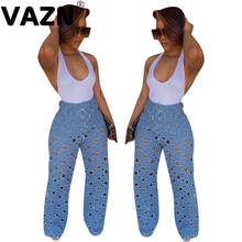 Vazn design superior 2020 verão sexy senhora longo straigh jean calças buttton voar cintura alta oco para fora chique jeans jovem senhora legal jeans 2024 - compre barato