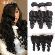 Dejavu Brazilian Hair Weave Bundles With Frontal Closure 13*4 Inch Human Hair 3 Bundle Deals Loose Wave Non-Remy hair 2024 - buy cheap