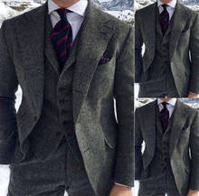 High Quality Two Buttons Tweed Wedding Groom Tuxedos Notch Lapel Groomsmen Men Formal Prom Suits (Jacket+Pants+Vest+Tie) 2024 - buy cheap
