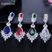 LUOTEEMI Elegant Queen Fancy Red Blue Green Clear Cubic Zirconia Long Bridal Wedding Big Drop Marquise Earrings Brides Jewelry 2024 - buy cheap