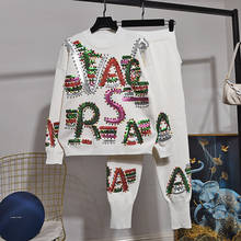Suéter de manga larga con letras para mujer, chándal informal de dos piezas, ropa de calle femenina, Color perla, invierno, alta calidad, H1038 2024 - compra barato