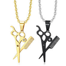 Fashion Hairdresser Scissors Comb Pendant Necklace Stainless Steel Men's Gold Black Necklace Accessories Creative Party Jewelry 2024 - buy cheap