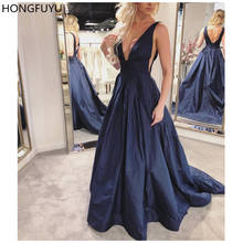 HONGUYU V-Neck Open Back A Line Long Evening Dress Elegant Sleeveless Party Vestido De Festa Satin Prom Gowns Evening Dresses 2024 - buy cheap