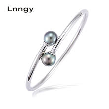 Lnngy Natural Tahitian Cultured Pearl Round Pearl Bangle 925 Sterling Silver Open Adjustable Women Bracelet Birthday Jewelry 2024 - buy cheap