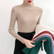 2020 Otoño Invierno suéter de cuello alto mujeres espesar elástico suéter manga larga Slim Jumper alta calidad Pull Femme 2024 - compra barato