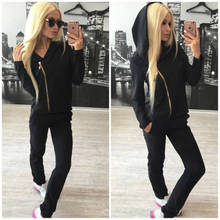 Casual Fitness Tracksuit Pants and Jacket Two Piece Set Autumn Winter Long Sleeve Zipper Hooded Black Sweatsuit Women Outfits 2024 - buy cheap