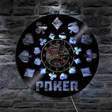 Póker King Rummy Play naipes, reloj de pared en 3D colgante, negro, con luz LED, diseño moderno, regalo para amantes del Póker 2024 - compra barato
