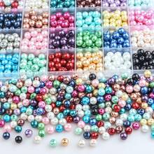 Cuentas de perlas de vidrio redondas mezcladas de 24 colores, cuentas espaciadoras sueltas de 4/6/8mm para pulsera artesanal, collar, accesorios para fabricación de joyas 2024 - compra barato