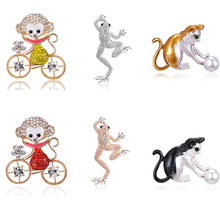 Crystal Monkey Cat Frog Brooches for Women Men Gold Silver Color Animal Brooch Pins Vintage Fashion Jewelry Coat Accessories 2024 - buy cheap