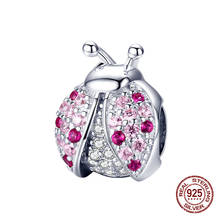 100% 925 prata esterlina rosa zircão grânulos joaninha charme apto pulseira jóias finas acessórios pingente para as mulheres presente fazendo diy 2024 - compre barato