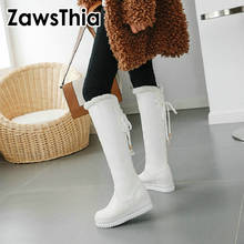 ZawsThia-Botas de nieve hasta la rodilla para mujer, zapatos cálidos de felpa de piel sintética con cuña interior de plataforma, talla grande 43, invierno, 2020 2024 - compra barato