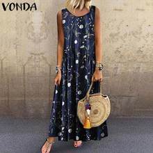 VONDA Summer Sundress Bohemian Maxi Long Dress 2020 Women Vintage Floral Printed Dresses Holiday Sleeveless Plus Size Vestidos 2024 - buy cheap