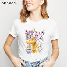 Roupas de verão femininas 2021 aguarela floral alpaca estampa animal camiseta femme topos harajuku kawaii camiseta tumblr t 2024 - compre barato