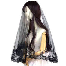 Mulheres Nupcial Lolita Cosplay Preto Véu Véu de Tule de Casamento Do Dia Das Bruxas Bruxa Legal Cotovelo-comprimento 140 centímetros de Casamento Gótico Legal uma Camada 2024 - compre barato