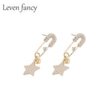 Gold Real 925 Sterling Silver Safety Pin Earrings for Women Girls Heart Micro Paved CZ Zircon Star Dangling Earrings 2019 New 2024 - buy cheap