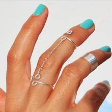 2020 5 pçs anéis femininos moda banhado a prata anel com corrente fina simples elo de corrente charme duplo anel atacado transporte da gota 2024 - compre barato