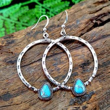 Handmade Vintage Hoop Earrings for Women Natural Turquoises Stone Antique Simple Bijoux Femme Gift Fashion Boho Jewelry 2024 - buy cheap