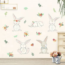 Pegatinas de pared de PVC con dibujos de conejos para sala de estar, calcomanía de decoración del hogar para habitación de niños, murales de arte para guardería de bebé 2024 - compra barato