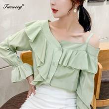 Women Sexy slash Neck Off Shoulder Blouse Ladies Sexy Evening Party Chiffon Tops Ruffle Strappy Shirt Blusas Mujer New 2024 - buy cheap