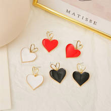 Fashion Classic Female Red White Black Heart Dangle Earrings For Women Korean Style Trendy Enamel Drop Earring Ladies Jewelry 2024 - купить недорого