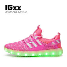 Calzado con luz LED IGxx para niños, zapatos brillantes con carga USB, zapatos LED parpadeantes para niños, zapatillas deportivas luminosas de punto para niños 2024 - compra barato