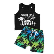 0-24M Fashion Toddler Baby Boys Summer Casual Clothes Sets Letter Print Vest Tops+Coconut Tree Printing Shorts Holiday Beachwear 2024 - buy cheap