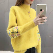 Long Sleeve Knit Pullover 2019 Autumn Winter Floral Woman Sweater Korean Bodycon Woman Sweater 2024 - buy cheap