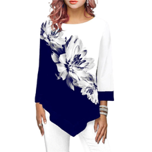Camiseta feminina manga longa com estampa irregular, gola redonda, roupas de outono, camiseta feminina casual, top plus size 2024 - compre barato