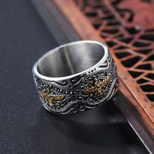 Anel dourado masculino, anel de cristal de aço inoxidável planado, vintage, joia estilosa para homens 2024 - compre barato