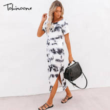 Tobinoone 2020 Tie Dye Casual Long Dress Women O-Neck Short Sleeves Streetwear Vintage Dresses Female Split Sexy Dress Vestidos 2024 - buy cheap