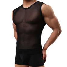 Sexy Men Plus Size  Mesh Transparent Tank Top See Through Vest Male Hot Underwear Lingerie Sleep Wear Gay Wear F18 2024 - buy cheap