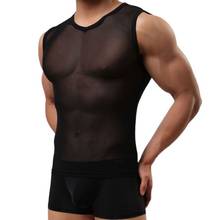 Sexy homem plus size malha transparente tanque topo ver através colete masculino roupa interior quente roupa interior sono wear gay f18 2024 - compre barato