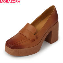 Morazora sapatos de salto alto feminino de couro legítimo, novidade, plataforma da moda, para festa de casamento, preto, marrom, 2021 2024 - compre barato